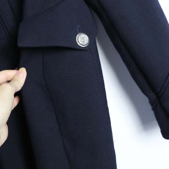 Zara dark navy blue wool military coat double-breasted buttons winter fall XS S - Picture 9 of 11